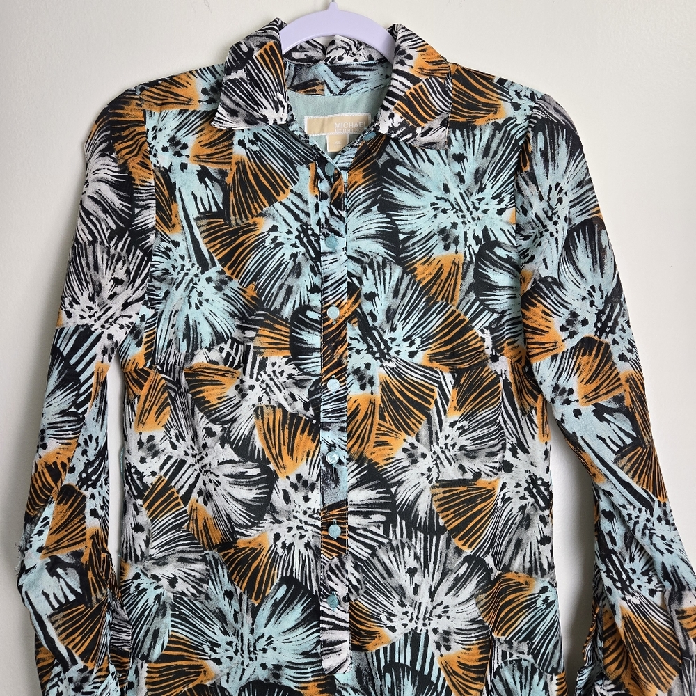 MICHAEL Michael Kors Mint Orange White Floral Boho Artsy Shirts Dress XS - Picture 2 of 10